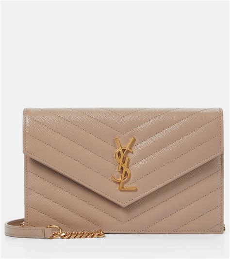 ysl chain wallet leather beige|ysl cassandre envelope chain wallet.